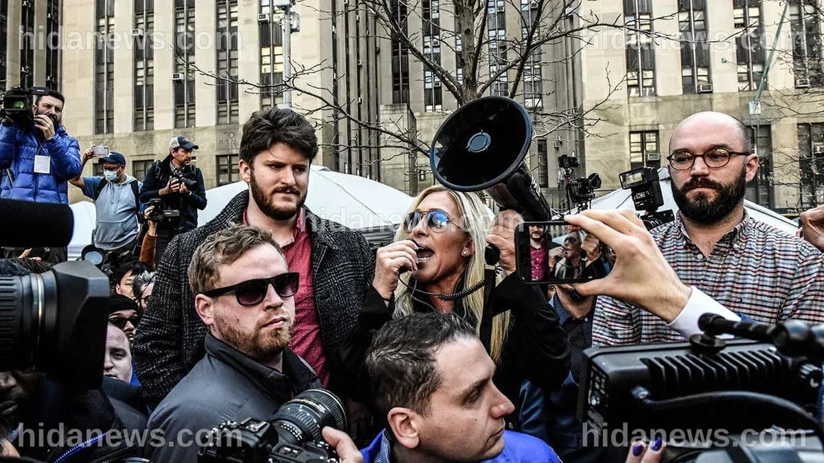 Marjorie Taylor Greene leads NYC rally protesting Trump indictment ...